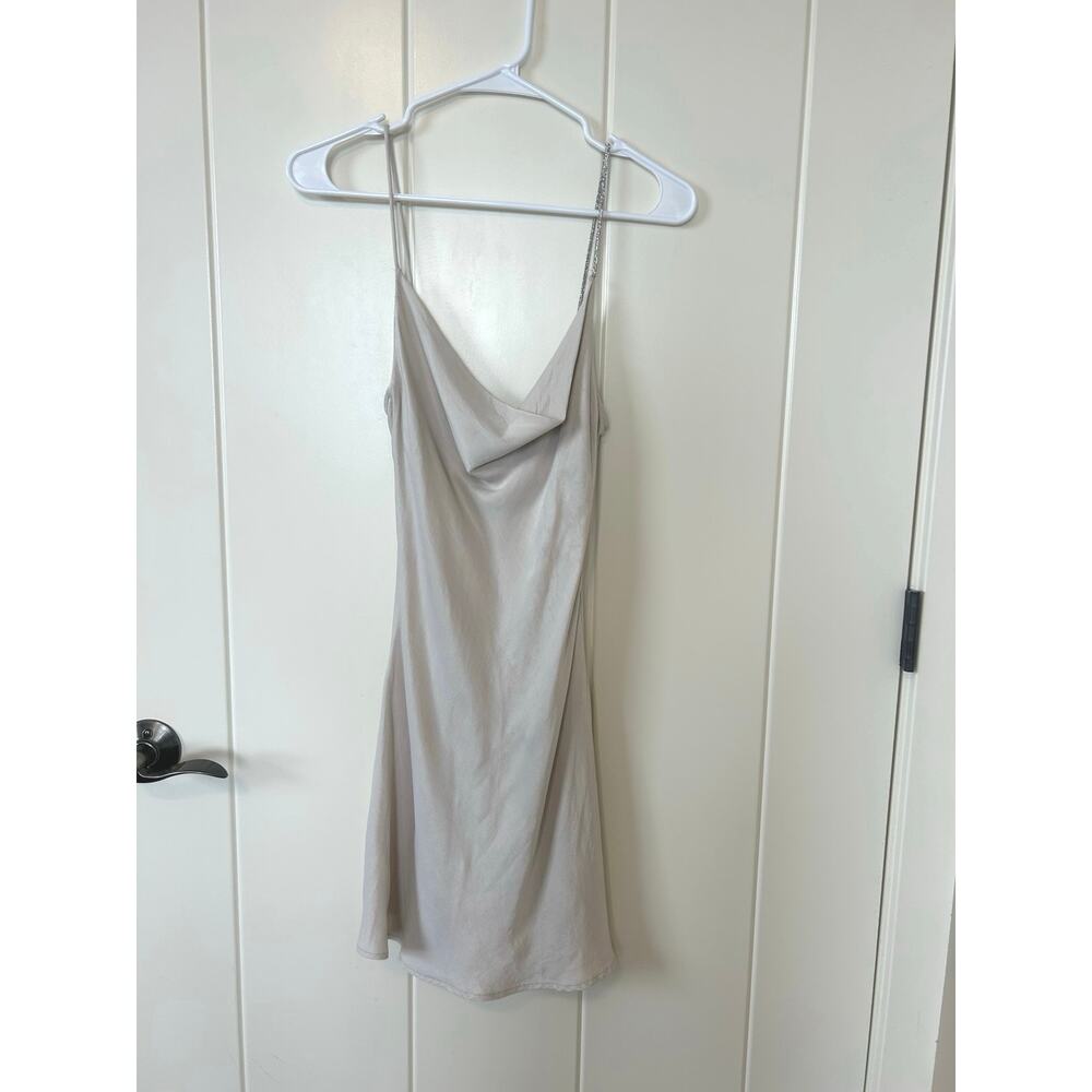 Zara Cream Satin Effect Cowl Neck Spaghetti Strap Coquette Mini Dress Size S